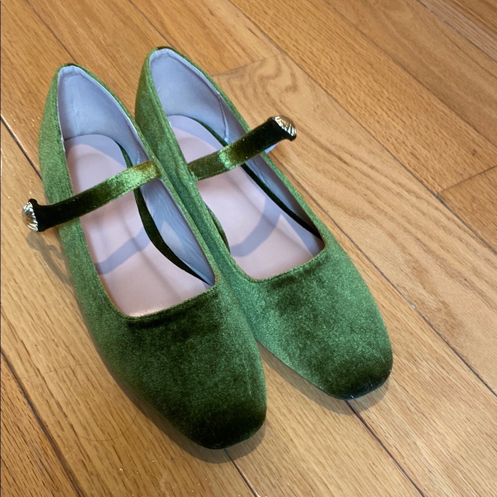 Green Velvet Kids Mary Jane Shoes